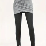 Drawstring Fake Two Pieces Active Leggings with Ruched Skirt - All Mine Now Clothing