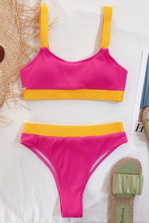 Color Block Scoop Neck Bikini Set - All Mine Now Clothing