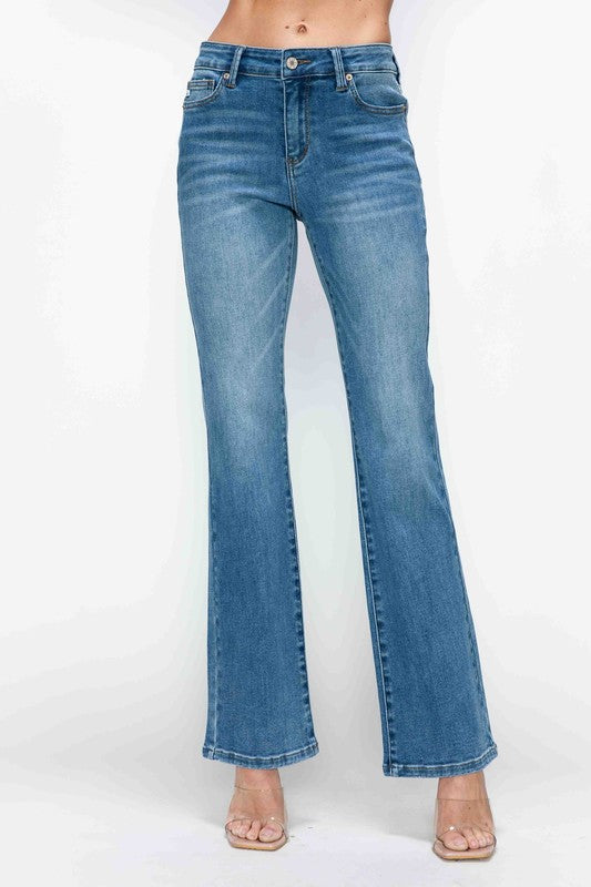 bytos Full Size Cat's Whiskers Mid Rise Bootcut Jeans Trendsi