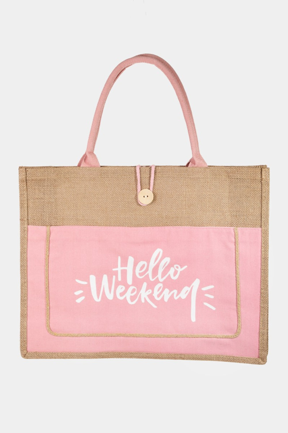 Fame Hello Weekend Burlap Tote Bag - All Mine Now Clothing