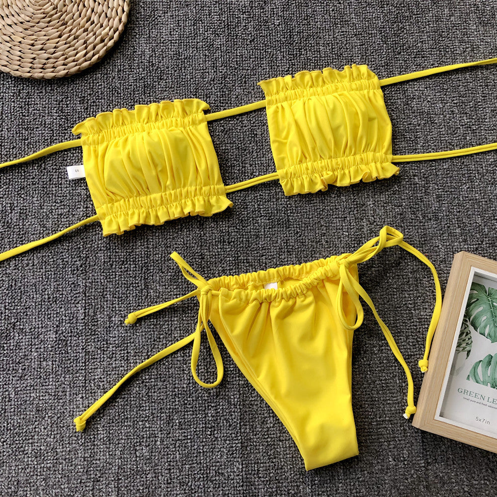 Frill Trim Ruched Bikini Set - All Mine Now Clothing