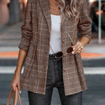 Plaid Button Up Blazer with Lapel Collar Trendsi