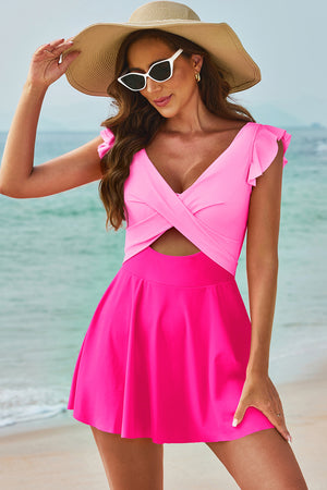 Cutout V-Neck Cap Sleeve One-Piece Swimwear - All Mine Now Clothing