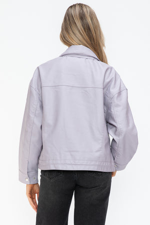 How Dare U Drawstring Hem PU Leather Zip Up Jacket - All Mine Now Clothing