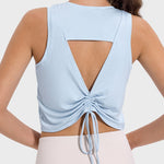 Millennia Drawstring Cutout Round Neck Active Tank - All Mine Now Clothing