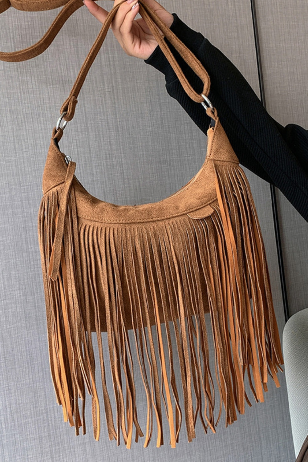 Suede Fringe Adjustable Strap Shoulder Bag - All Mine Now Clothing