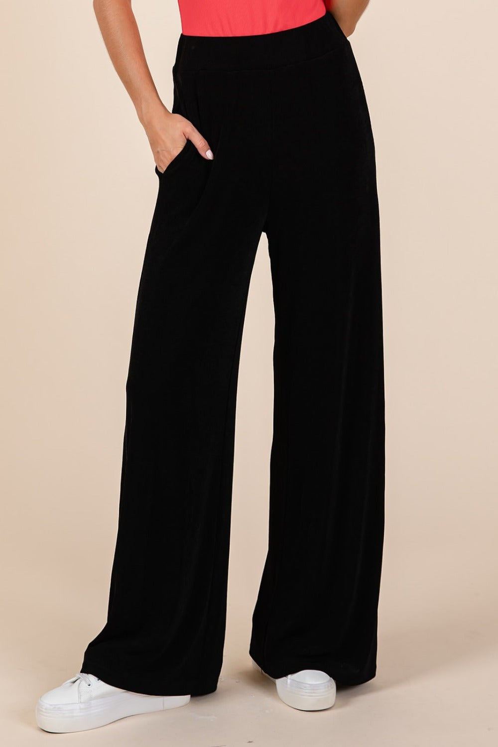 Mittoshop Elastic Waist Pants with Side Pockets Trendsi