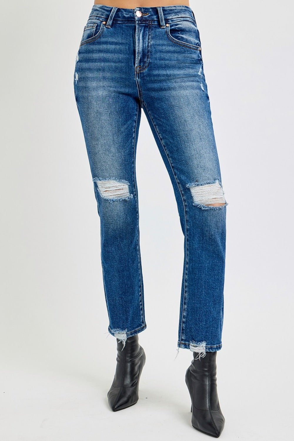 RISEN Full Size High Rise Distressed Crop Straight Jeans - All Mine Now Clothing