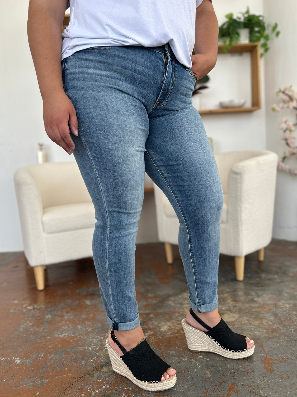 Judy Blue Full Size Cuffed Hem Slim Jeans Trendsi