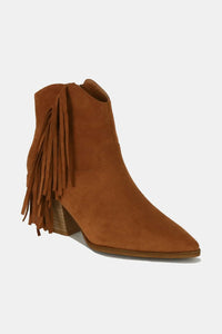 Beast Fashion Suede Fringe Point Toe Ankle Boots - All Mine Now Clothing