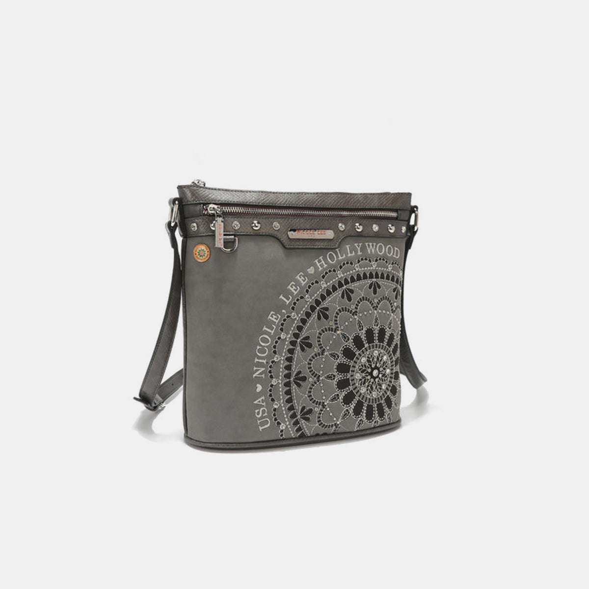 Nicole Lee USA Metallic Stitching Embroidery Inlaid Rhinestone Crossbody Bag - All Mine Now Clothing