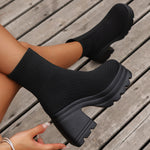 Round Toe Block Heel Boots - All Mine Now Clothing