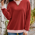 Lovelet Contrast Round Neck Long Sleeve Sweatshirt - All Mine Now Clothing