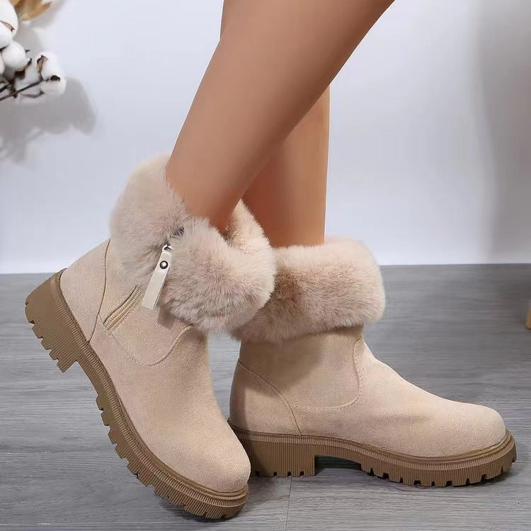 Suede Faux Fur Boots with Side Zipper - All Mine Now Clothing