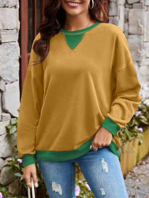 Lovelet Contrast Round Neck Long Sleeve Sweatshirt - All Mine Now Clothing