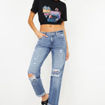 Kancan Mid Rise Distressed Straight Jeans - All Mine Now Clothing