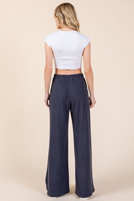 BOMBOM Elastic Waist Wide Leg Pants with Pockets - All Mine Now Clothing