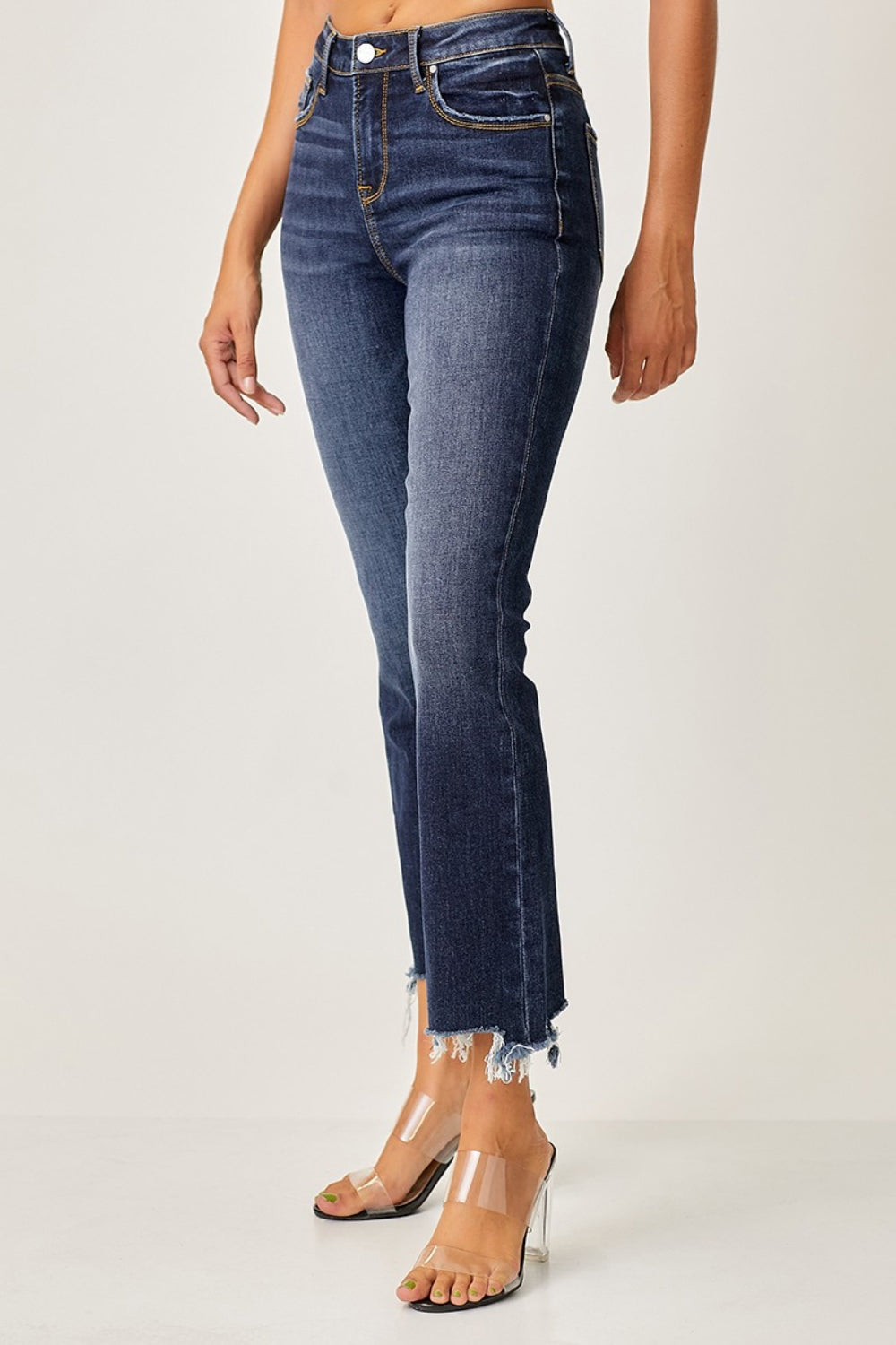 Risen Full Size Frayed Hem Cropped Straight Jeans Trendsi