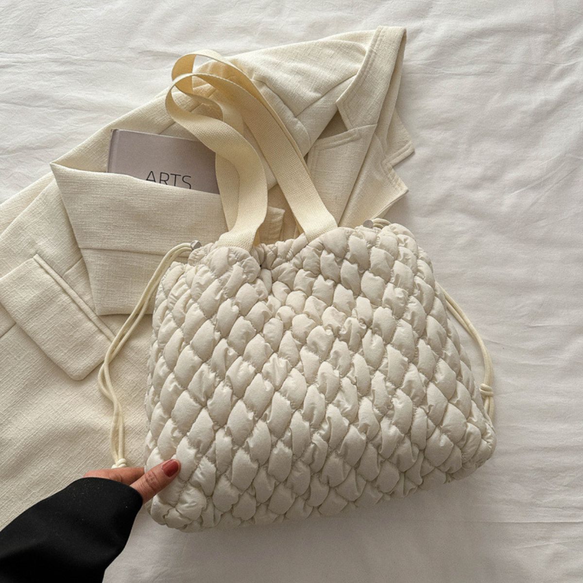 Drawstring Bubble Texture Tote Bag - All Mine Now Clothing