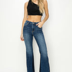 RISEN Full Size High Rise Side Shadow Seam Detail Slit Flare Jeans Trendsi