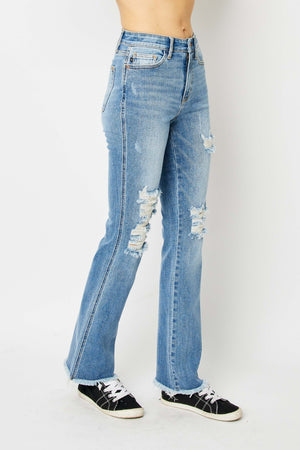 Judy Blue Full Size Distressed Raw Hem Bootcut Jeans - All Mine Now Clothing