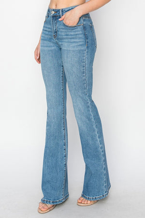 RISEN Mid Rise Flare Jeans with Pockets - All Mine Now Clothing