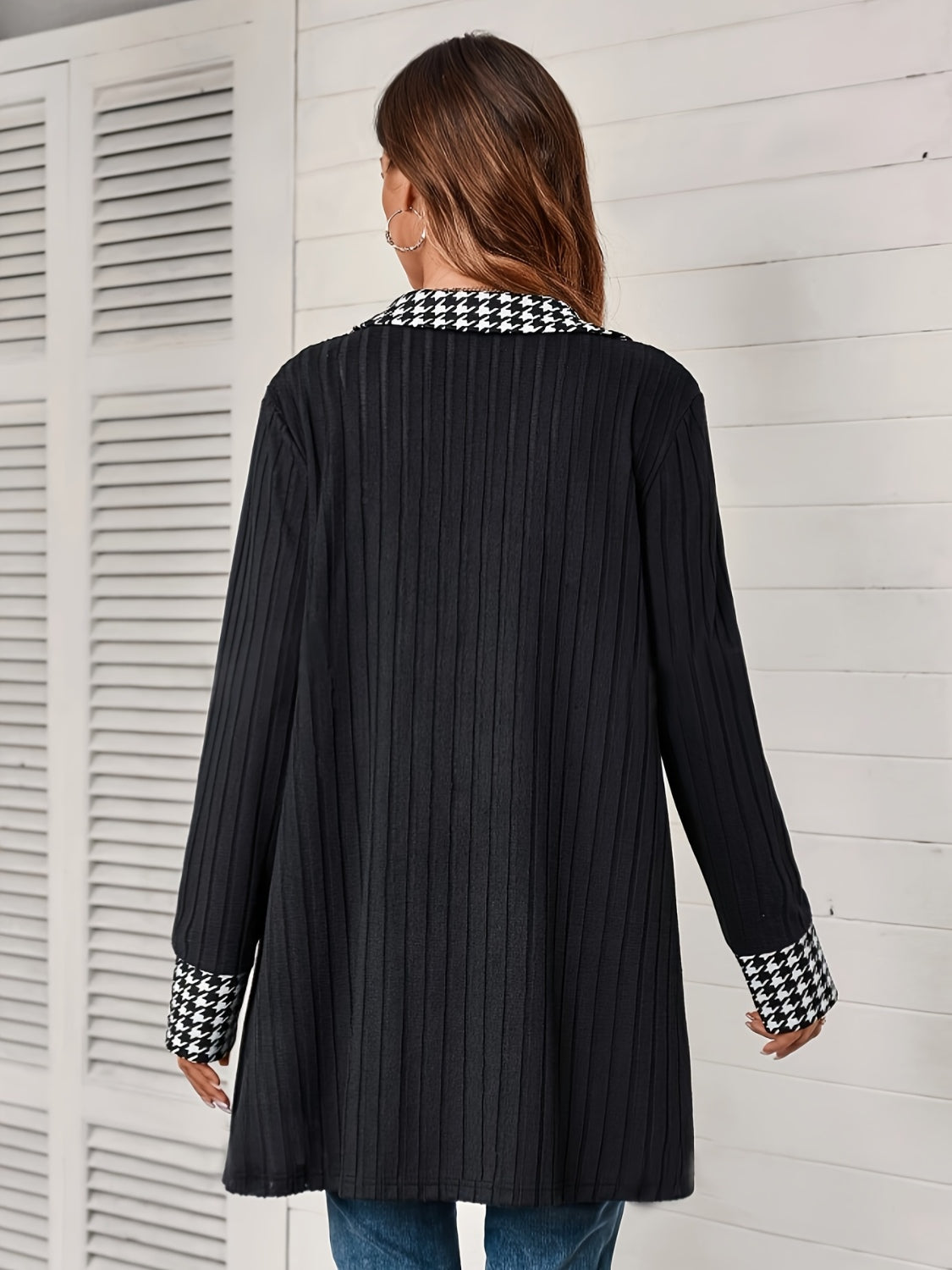 Houndstooth Button Up Long Sleeve Cardigan - All Mine Now Clothing