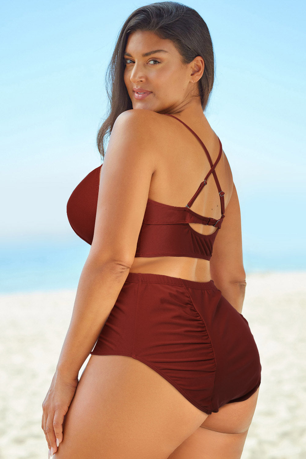 Full Size Halter Neck Crisscross Ruched Two-Piece Swimsuit - All Mine Now Clothing