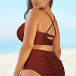 Full Size Halter Neck Crisscross Ruched Two-Piece Swimsuit - All Mine Now Clothing