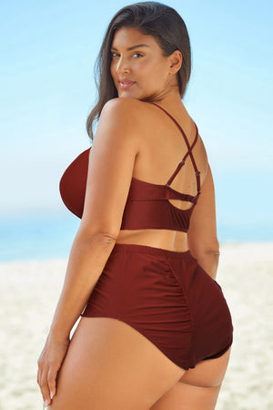 Full Size Halter Neck Crisscross Ruched Two-Piece Swimsuit - All Mine Now Clothing