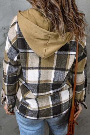 Plaid Button Up Hooded Shacket - All Mine Now Clothing