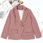 Houndstooth Collared Neck Double-Breasted Blazer Trendsi