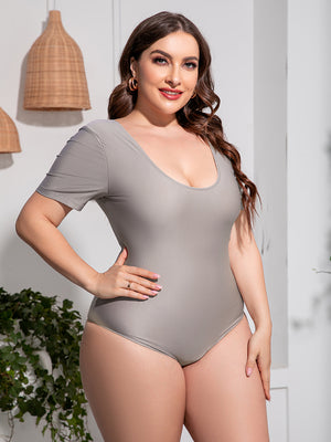 Plus Size Scoop Neck Short Sleeve One-Piece Swimsuit - All Mine Now Clothing