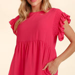 Haptics Full Size Smocking Ruffle Short Sleeve Dress with Pockets - All Mine Now Clothing