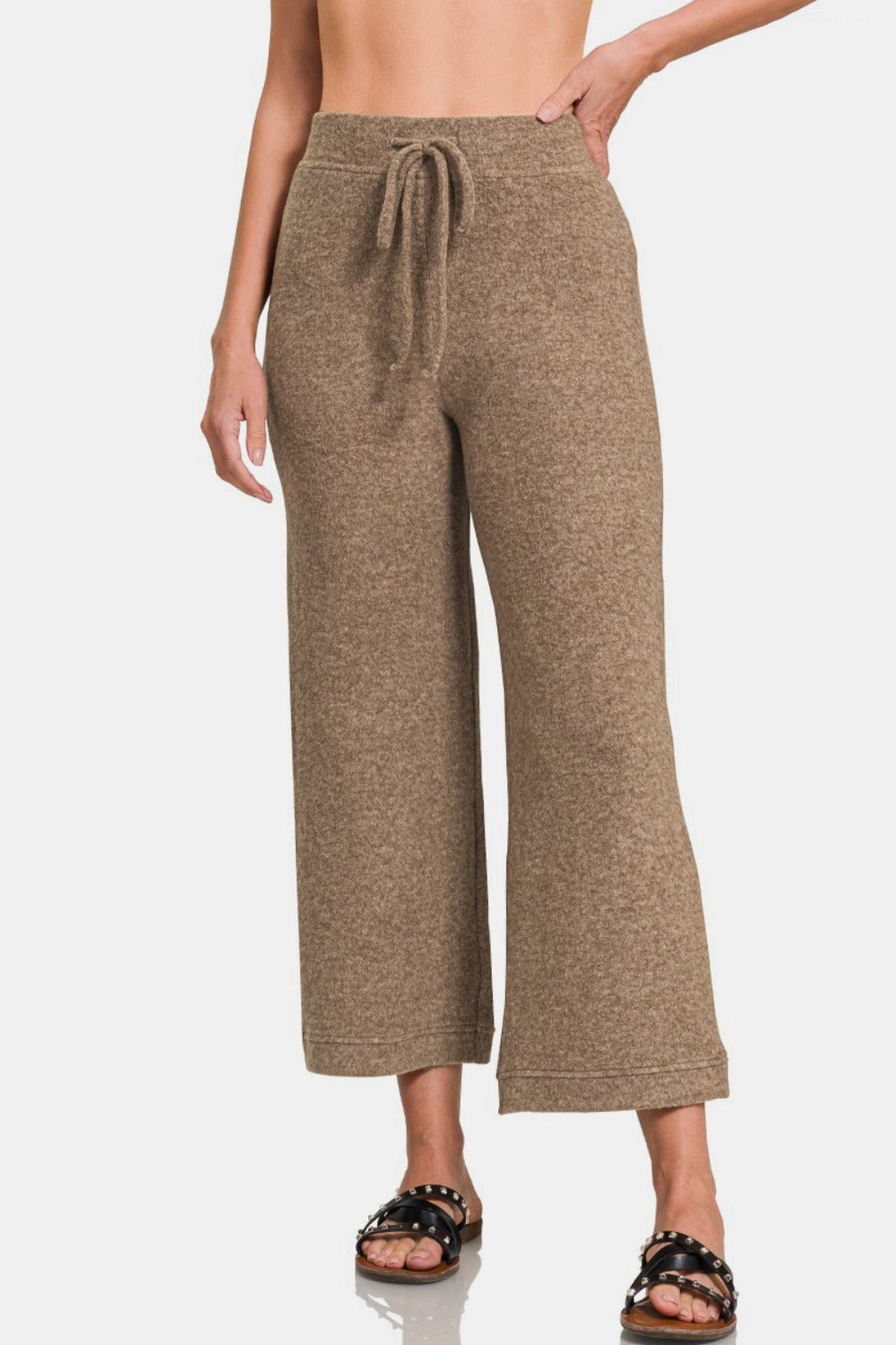 Zenana Drawstring Hacci Cropped Pants - All Mine Now Clothing