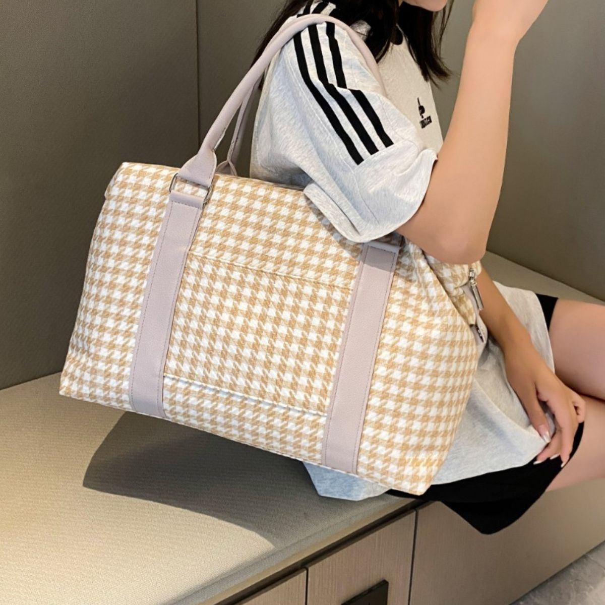 Houndstooth Canvas Travel Bag - All Mine Now Clothing