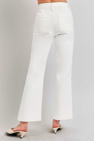 RISEN High Rise Ankle Flare Jeans with Patch Pockets Trendsi