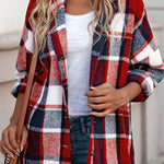 Plaid Button Up Hooded Shacket - All Mine Now Clothing