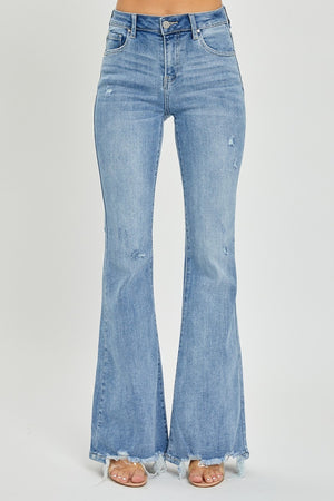 Risen Full Size High Rise Frayed Hem Flare Jeans - All Mine Now Clothing