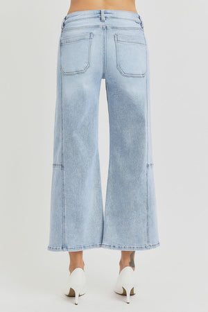 RISEN Full Size High Rise Seamed Detail Wide Leg Crop Jeans Trendsi