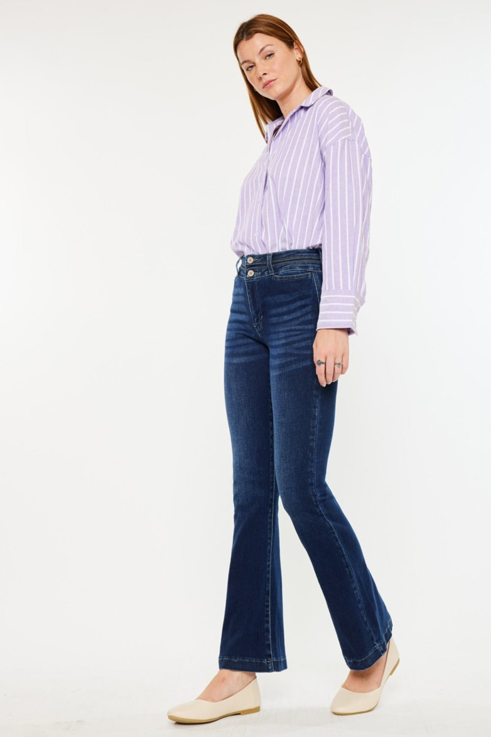 Kancan High Rise Double Waistband Flare Jeans - All Mine Now Clothing