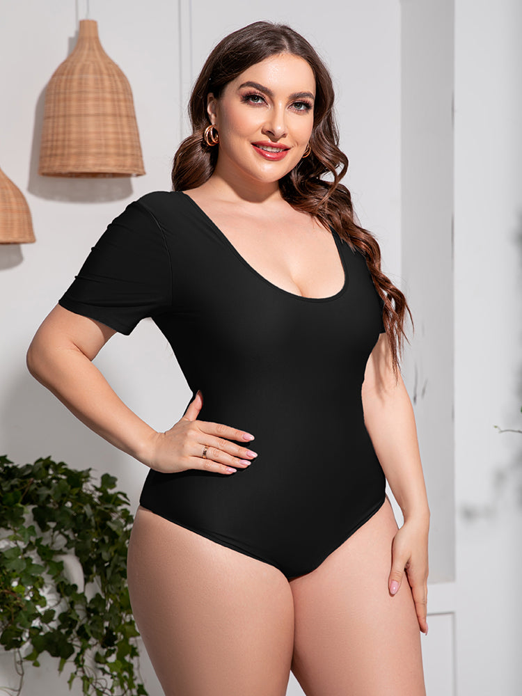 Plus Size Scoop Neck Short Sleeve One-Piece Swimsuit - All Mine Now Clothing