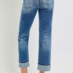 RISEN Full Size High Rise Crop Straight Roll Up Jeans Trendsi