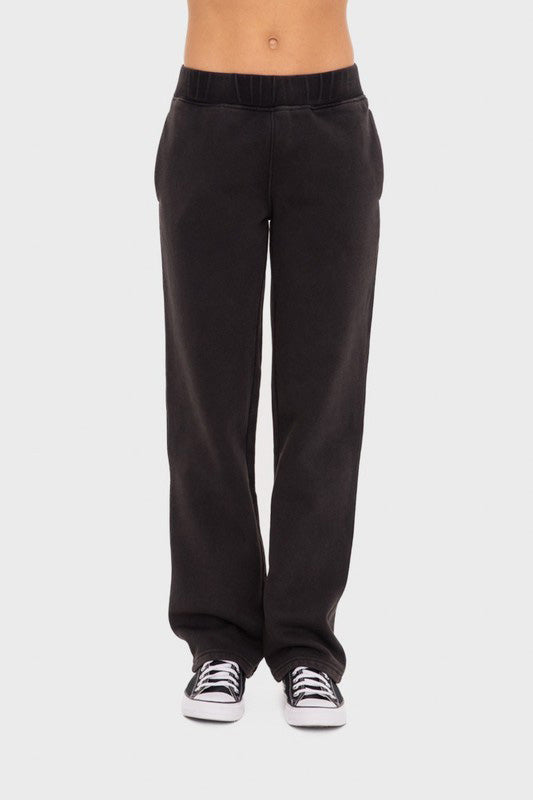 Mono B Elastic Waist Fleece Pants with Pockets - All Mine Now Clothing