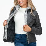 YMI Removable Faux Layered Multi-Pocket Jacket with Fuzzy Hood - All Mine Now Clothing