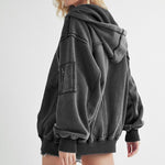 Aemi+Co Exposed Seam Zip Up Drawstring Hooded Jacket Trendsi