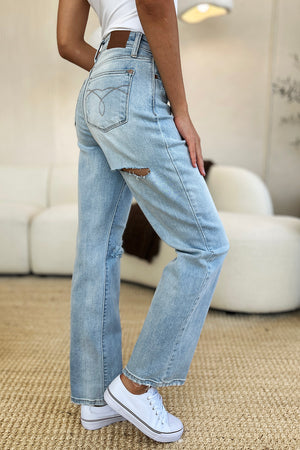 Judy Blue Full Size High Waist Distressed Straight Jeans - All Mine Now Clothing