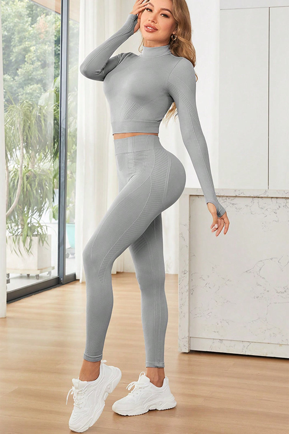 Mock Neck Long Sleeve Top and Leggings Active Set - All Mine Now Clothing