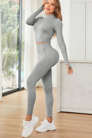 Mock Neck Long Sleeve Top and Leggings Active Set - All Mine Now Clothing