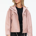 How Dare U Drawstring Hem PU Leather Zip Up Jacket - All Mine Now Clothing